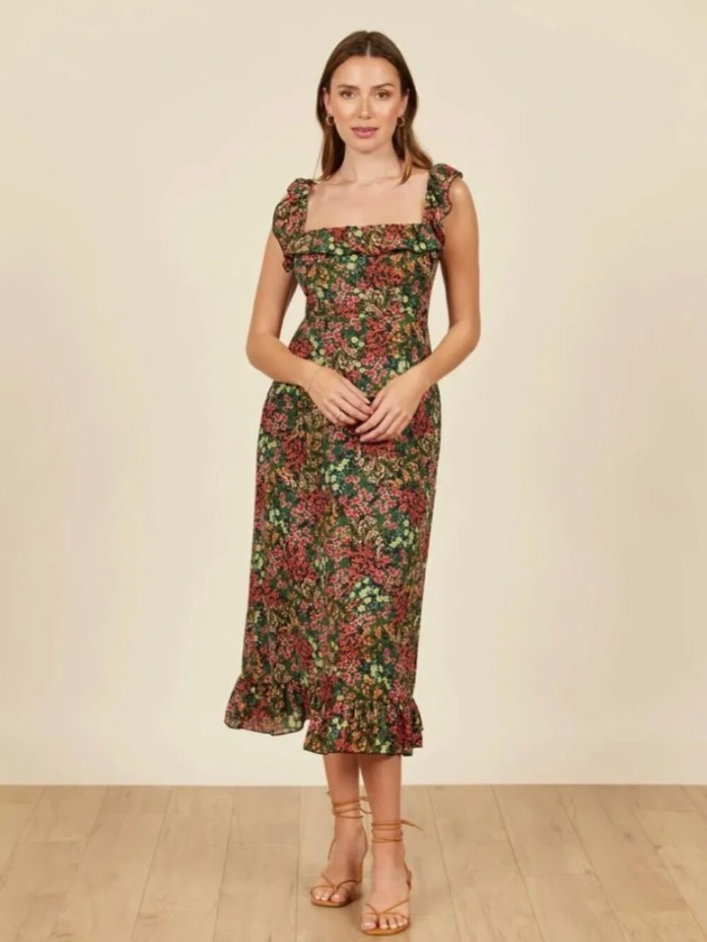 Dark floral ruffle sleeve midi dress - NWT Park & Fifth XXL